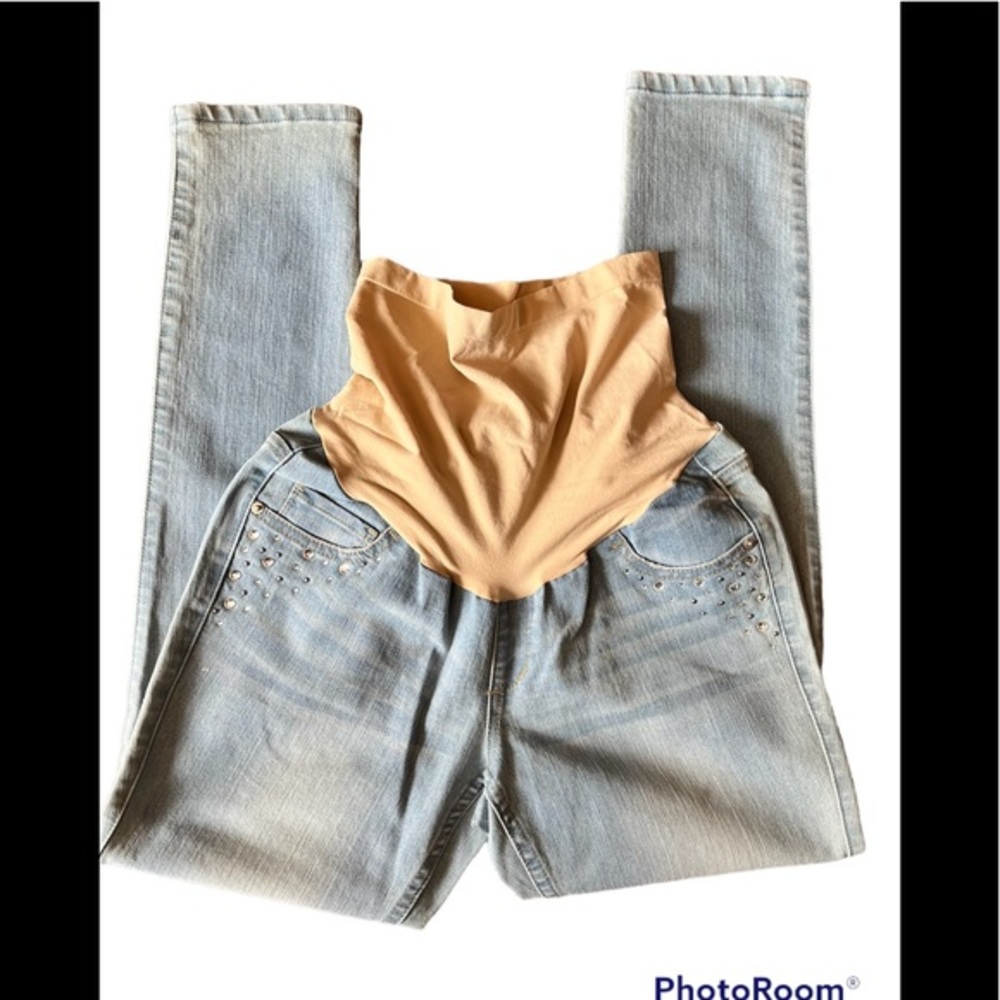 Oh Baby Light Wash Decorative/Jeweled Skinny Maternity Jeans GUC Sz Medium